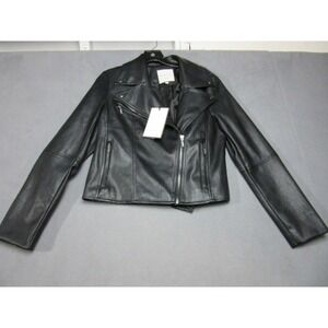 Bagatelle Jacket Womens Medium Black Faux Leather Moto Biker Zip Cropped New